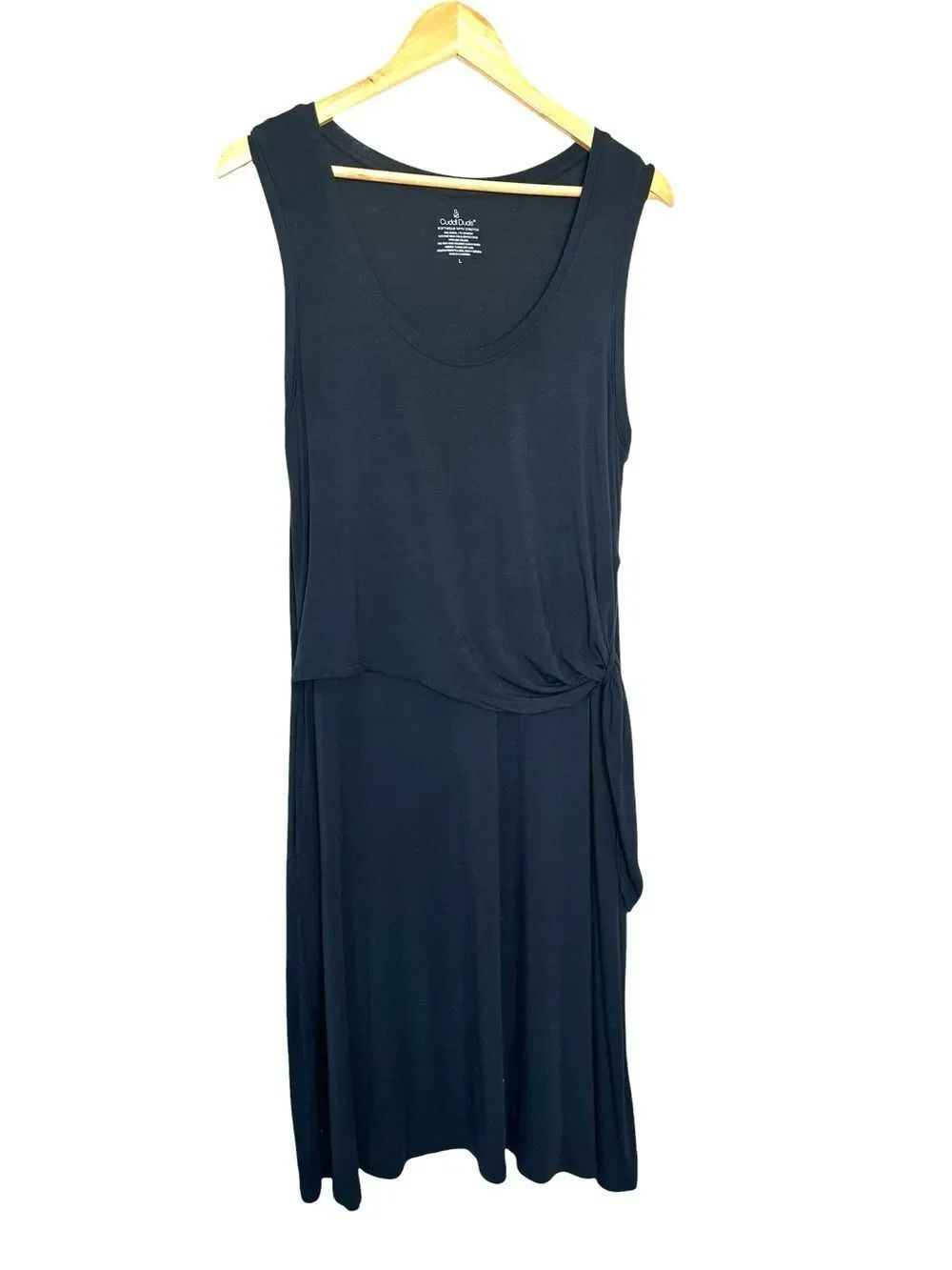 Cuddl Duds Black Sleeveless Midi Dress with Side Knot